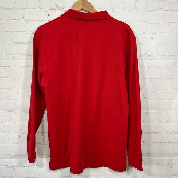 LL Bean Polo Shirt Mens Medium Regular Red Long Sleeve Rugby Collared - Picture 9 of 10